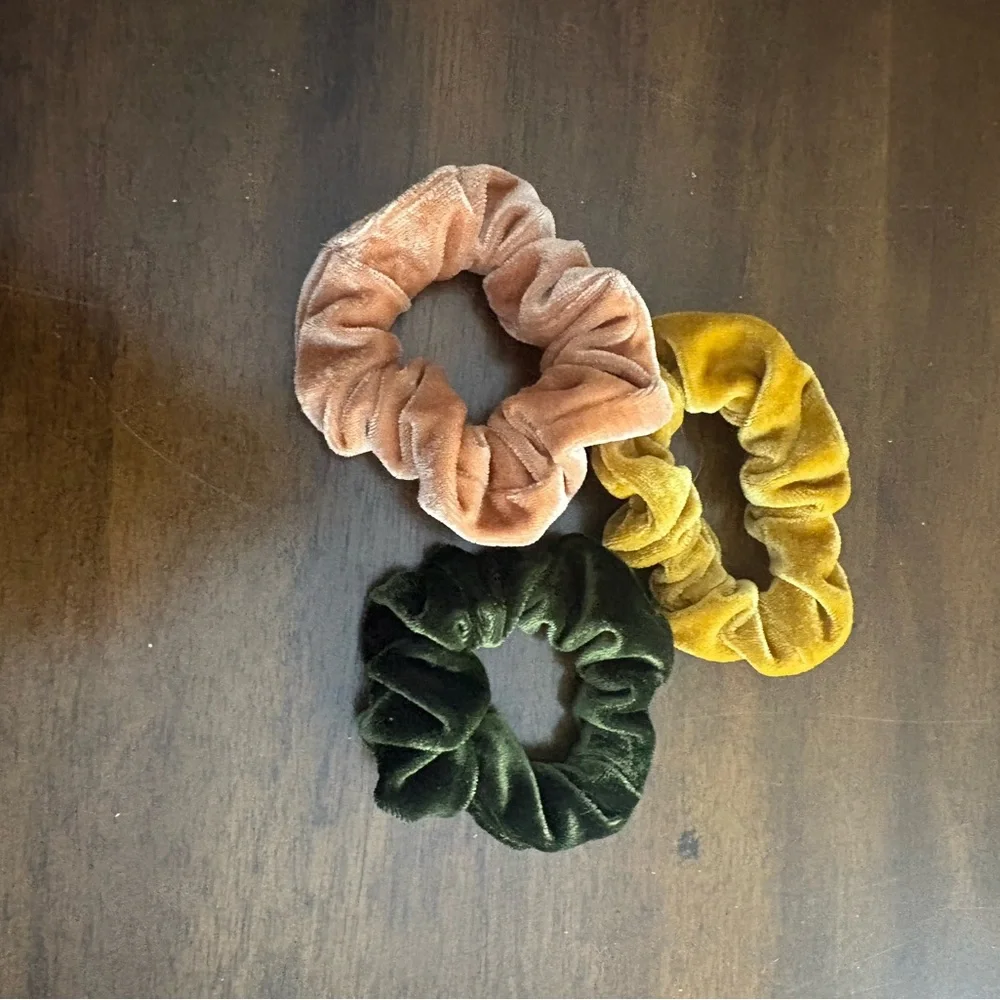 Velvet Scrunchie Set in Pink, Yellow, and Green Womens Girls Hair Ties